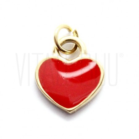 Pendente Coração 12x10mm - Aço Inox Dourado com Verniz - VERMELHO