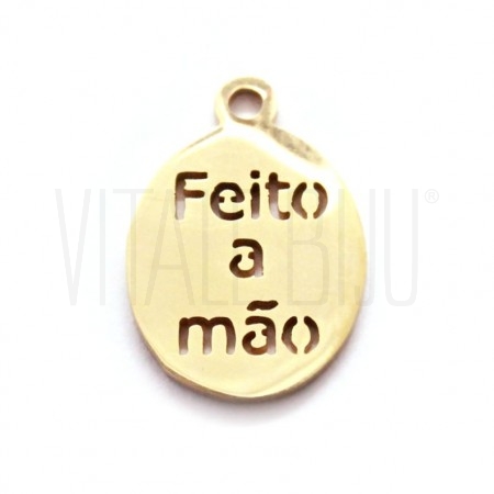 Pendente/Etiqueta "Feito a Mão" 10x14mm - Aço Inox Dourado