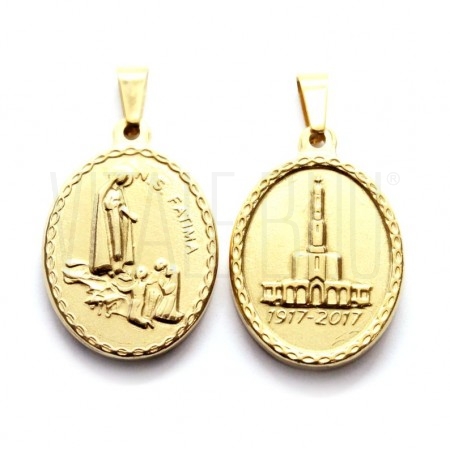  Medalha Oval Nossa Senhora Fátima 29x21mm - Aço Inox Dourado