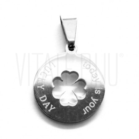 Medalha Trevo "Today is your Lucky Day" 15mm - Aço Inox