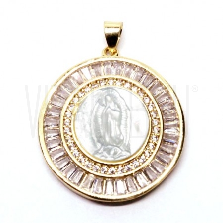 Pendente Nossa Senhora de Guadalupe 26mm - Latão banhado á ouro com zircônias e madrepérola