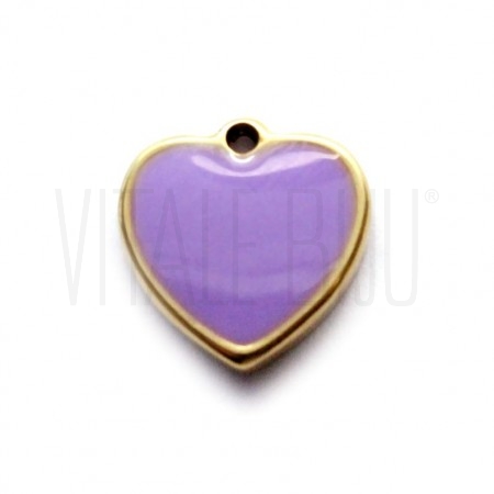 Pendente Coração 10x10mm - Aço Inox Dourado com verniz - LAVANDA