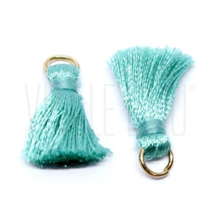 Pompom de seda Verde Água +/- 22mm - Aço Inox Dourado