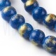 Fiada Contas +/-8mm -  Jade Mashan com Detalhes Dourados - AZUL ESCURO
