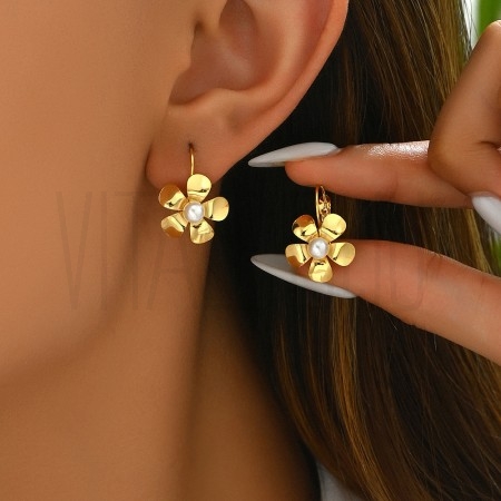 Brinco Flor 23x15mm - Aço Inox...