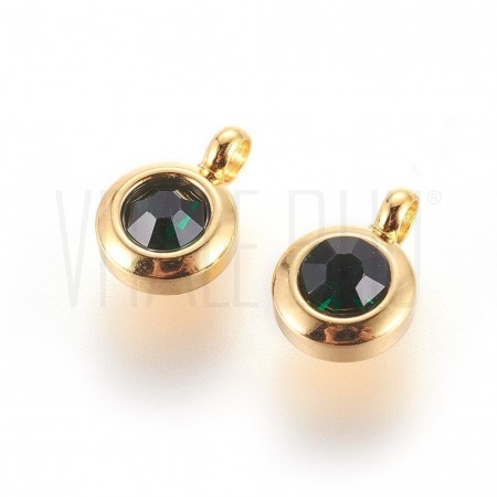 Pendente Brilhante 6.5mm  - Aço Inox Dourado - Verde Escuro