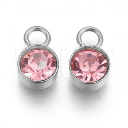 Pendente Brilhante 6mm - Aço Inox - Rosa Bebé