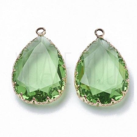 Pendente gota borda dourada Cristal 30x19mm - VERDE