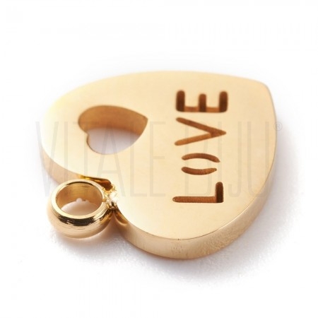 Pendente Coração Love 12x10.5mm - Aço Inox Dourado