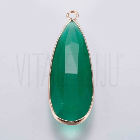 Pendente gota borda em latão Cristal Facetado 43x14.5mm - VERDE FORTE