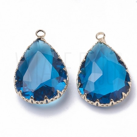 Pendente Gota Borda Dourada Cristal 30x19mm - AZUL ESCURO