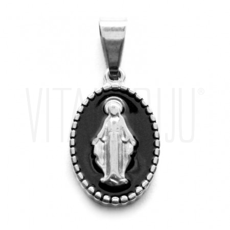 Pendente Nossa Senhora 17x11mm Prateada - Aço Inox com Veniz - PRETO