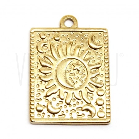 Medalha Sol, Lua e Estrela 29x20mm - Aço Inox Dourado