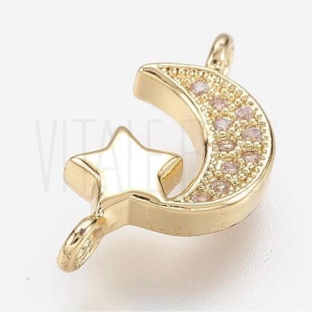 Pendente/ Entremeio meia lua 15x9mm latão banhado a ouro  com zirconia