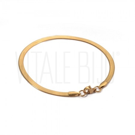 Pulseira Malha Snake Espalmada 3mm - Aço Inox Dourado