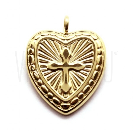 Pendente Sagrado Coração 20x24mm - Aço Inox Dourado