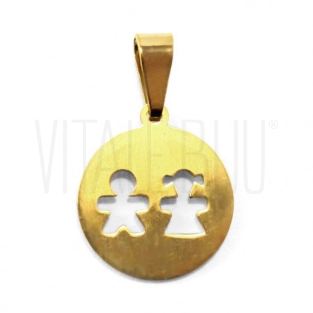  Medalha  Menino e Menina15mm - Aço Inox Dourado