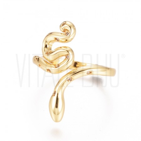 Anel regulável Serpente - latão banhado a ouro com zircônias
