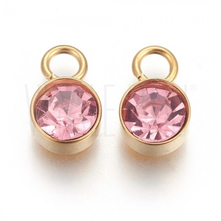 Pendente Brilhante 6mm - Aço Inox Dourado - Rosa Bebé