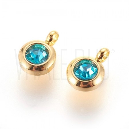 Pendente Brilhante 6.5mm - Aço Inox  Dourado - Azul Claro 