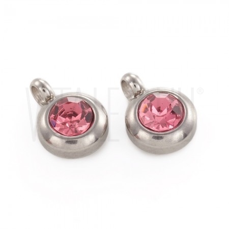 Pendente Brilhante 6.5mm - Aço Inox - Rosa 