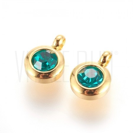 Pendente Brilhante 6.5mm - Aço Inox Dourado - Verde