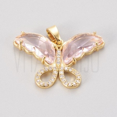 Pendente Borboleta 30x20mm Cristal com zircônias - ROSA