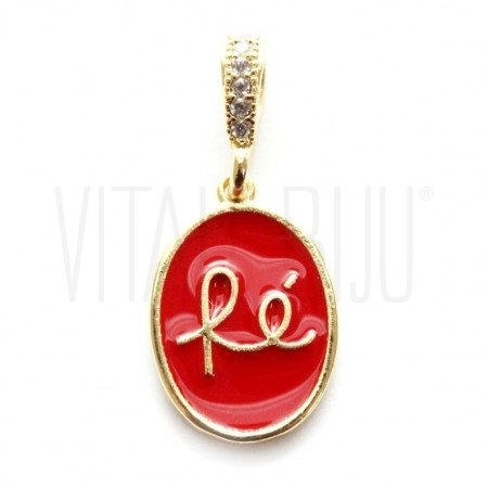 Pendente Fé 25x11mm latão banhado a ouro 18k com zirconias -Vermelho