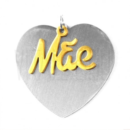  Medalha coração mãe 28x30mm - Aço Inox