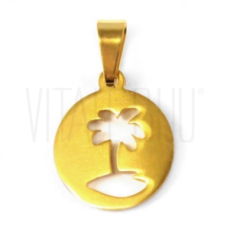  Medalha Palmeira 15mm - Aço Inox Dourado