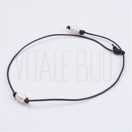 Choker cabedal preto 1.5mm com...