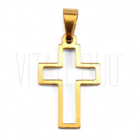 Pendente Cruz 24x15mm - Aço Inox Dourado