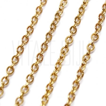 Corrente Elo Oval Achatado 1.5mm - Aço Inox Dourado