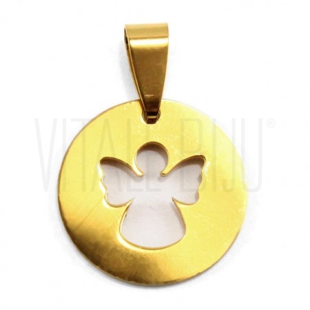 Medalha Anjo 20mm - Aço Inox Dourado