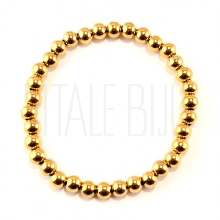 Pulseira Contas 6mm - Aço Inox Dourado