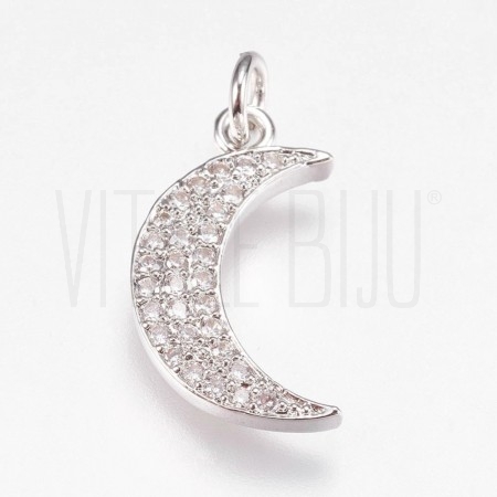 Pendente meia lua 19x11mm - Latão Banhado a Platinum com Zircónias