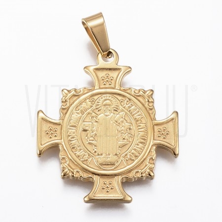 Medalha Cruz São Bento 29x25mm - Aço Inox Dourado