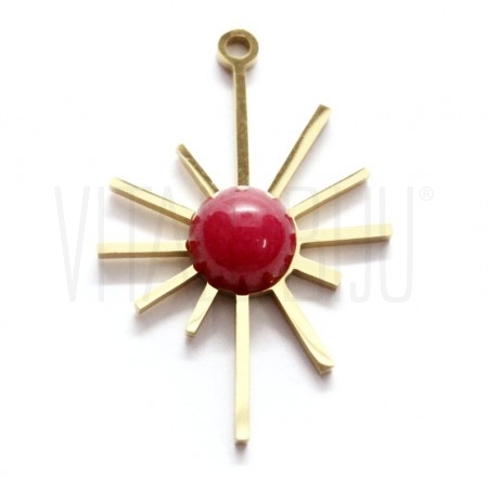 Pendente sol radiante dourado Ágata Rosa - Aço inox