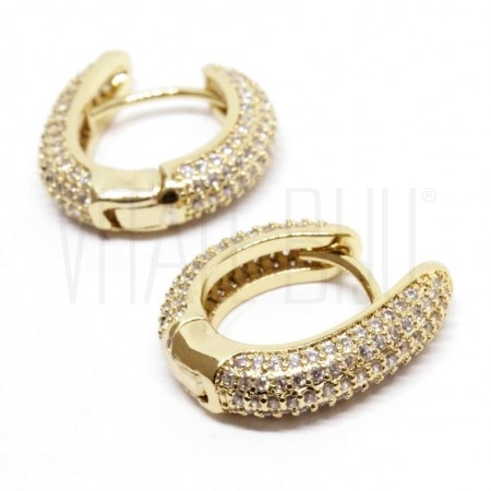 Brinco argola 22x18mm dourado c/ zircónias - Latão banhado à ouro