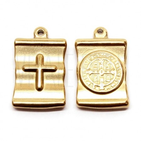 Medalha Escudo São Bento 24x15mm - Aço Inox Dourado