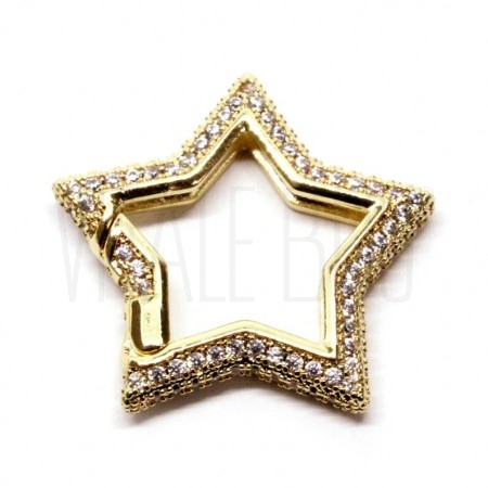 Fecho/Pendente Estrela 24x26mm - Latão banhado à ouro com zircônias