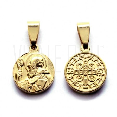 Medalha São Bento 15mm em relevo - Aço Inox Dourado