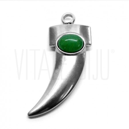 Pendente Corno 38x10mm com Pedra Ágata Verde - Aço Inox