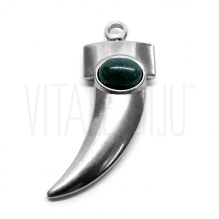 Pendente Corno 38x10mm com Pedra Jaspe Verde - Aço inox