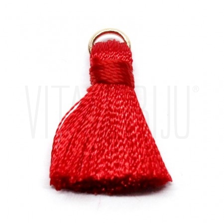 Pompom de seda Vermelho +/- 22mm - Aço Inox Dourado	