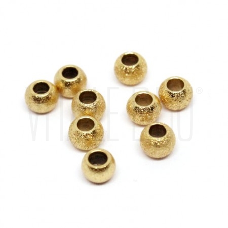 Conta 4mm c/ detalhe texturizada x furo 1.5mm - Aço Inox Dourado