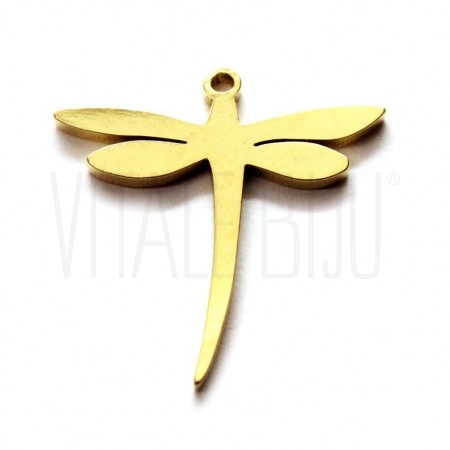 Pendente libelinha 17x16mm - Aço inox dourado