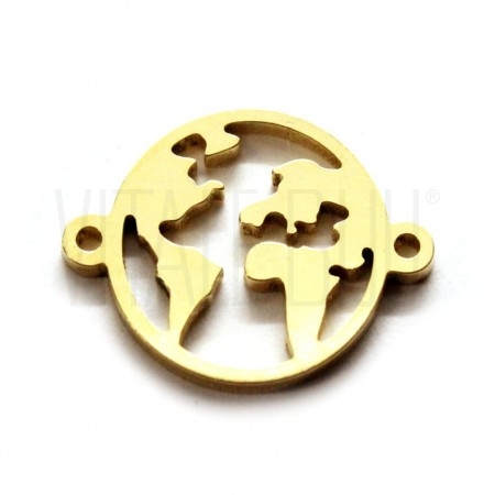 Pendente / entremeio mundo 20x15mm - Aço inox dourado