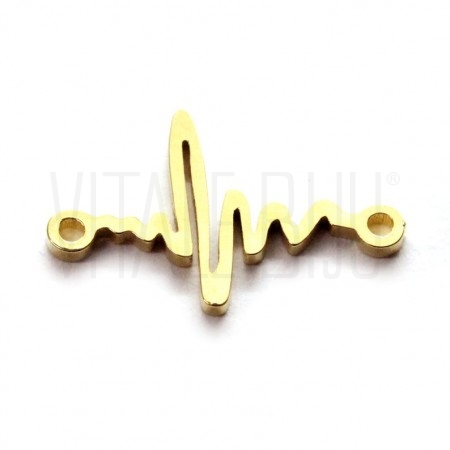 Pendente / entremeio batimento cardíaco 18x11mm - Aço inox dourado