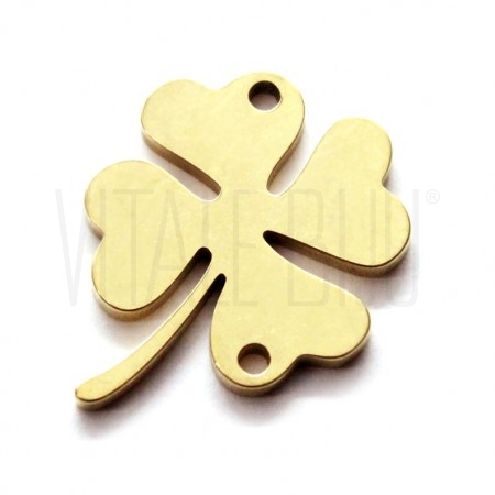 Pendente / entremeio trevo 17x14mm - Aço inox dourado